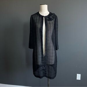 Luciano Choi Sheer Plaid Duster Coat w Floral Appliqué Black Size 88 Small